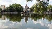 temple tank with a hall in the centre