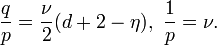  \frac{q}{p}  = \frac{\nu}{2} 
(d+2-\eta),~\frac 1 p=\nu.