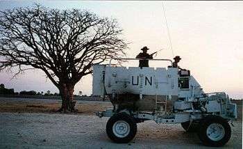 Photograph of field engineers from 14th Field Troop on patrol in Owamboland in a Buffel mine-protected vehicle