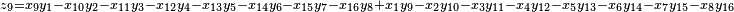 \,^{z_9  =  x_9 y_1 - x_{10} y_2 - x_{11} y_3 - x_{12} y_4 - x_{13} y_5 - x_{14} y_6 - x_{15} y_7 - x_{16} y_8 + x_1 y_9 - x_2 y_{10} - x_3 y_{11} - x_4 y_{12} - x_5 y_{13} - x_6 y_{14} - x_7 y_{15} - x_8 y_{16}}