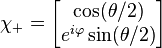 \chi_+ = \begin{bmatrix}
 \cos (\theta/2)\\
 e^{i\varphi} \sin (\theta/2)\\
\end{bmatrix} 
