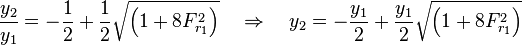  {y_2 \over y_1} = -{1 \over 2} + {1 \over 2} \sqrt {\left(1+8{F_{r_1}^2}\right)} \quad \Rightarrow \quad y_2 = -{y_1 \over 2} + {y_1 \over 2} \sqrt {\left(1+8{F_{r_1}^2}\right)}