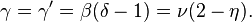  \gamma = \gamma' = \beta(\delta -1)=\nu(2-\eta) .