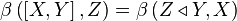  \beta \left(\left[X,Y\right],Z\right)=\beta \left(Z \triangleleft Y,X \right) 