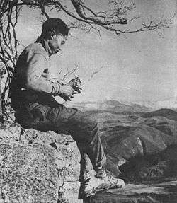 Coloured trooper seated on a high rock playing a guitar