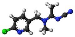 Ball-and-stick model of the acetamiprid molecule