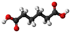 Ball-and-stick model of the adipic acid molecule