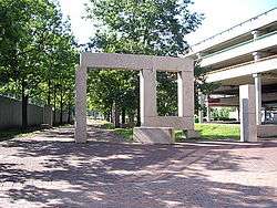 Stacked granite blocks forming the untitled sculpture