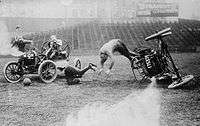 A rollover during a match in a most likely staged circa 1910 photograph by the Bain News service.