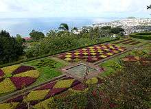 The gardens with a view of the sea and the city of Funchal in the background