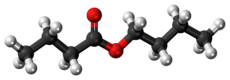 Ball-and-stick model of the butyl butyrate molecule