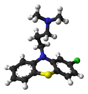 Ball-and-stick model of the chlorpromazine molecule