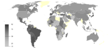 Latin America and Japan are the darkest while the remainder are either much lighter or mixed.