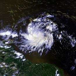 Satellite image of a large area of clouds to the east of the Lesser Antilles