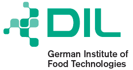 Abbreviated name of the German Institute of Food Technologies, DIL in forest-green colour with the microcellular graphic in two green colours and the official name of the DIL in black letters (below).