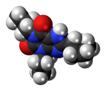 Space-filling model of the dipropylcyclopentylxanthine molecule