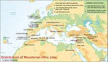 Geographical distribution of Mousterian sites