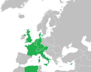 A coloured map of the countries of Europe