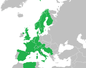 A coloured map of the countries of Europe