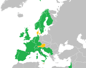 A coloured map of the countries of Europe