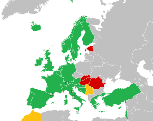 A coloured map of the countries of Europe