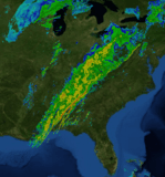 Radar image of eastern United States showing squall line