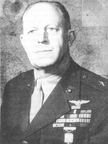 A black and white image of the upper torso and head of Merritt Edson in his military dress uniform with ribbons.