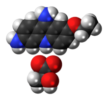 Ball-and-stick models of the component ions of ethacridine lactate