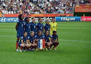 Eleven women lined up with six standing and five kneeling.