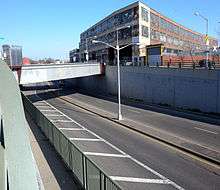 Flushing Avenue runs in a cut under the Bushwick Branch