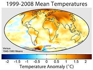 Most areas across the world were warmer between 1999-2008, compared to 1940-1980