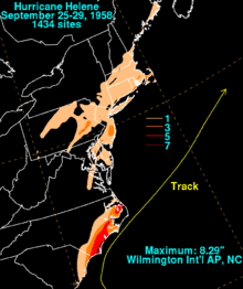 A contoured map of rainfall totals overlaid on a black map with white borderlines. Each tier of contour is shaded in a progressively redder color to denote higher rainfall totals.