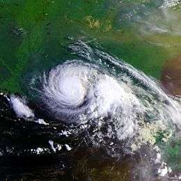 A view of Hurricane Danny from Space on July 19, 1997. Danny is at its peak intensity, and is approaching landfall along the U.S. Gulf Coast. The Florida peninsula is seen on the eastern side of the image.