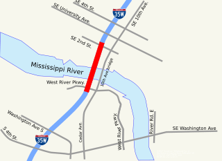 aerial map of the area with the former bridge in red