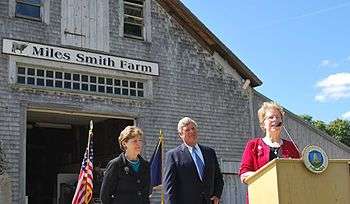 Jeanne Shaheen with U.S. Agriculture Secretary Tom Vilsack and New Hampshire Agriculture Commissioner Lorraine Merrill announcing a grant that helps local farms turn commodities into value-added products.