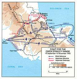 A map depicting the Owen Stanley Ranges