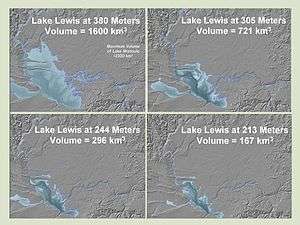   This photo shows four profiles of Lake Lewis at various flood levels. It illustrates that the lake back flooded several valleys in which the Touchet Beds were found.