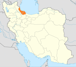 Map of Iran with Gilan highlighted