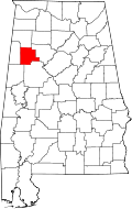 Map of Alabama highlighting Fayette County