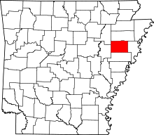 Map of Arkansas highlighting Cross County