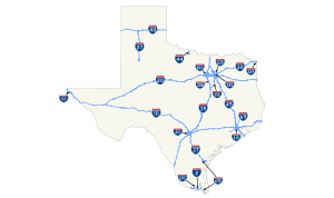 A map of the Interstate Highways in Texas