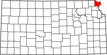 Map of Kansas highlighting Doniphan County