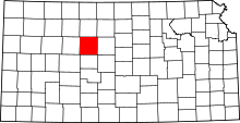 Map of Kansas highlighting Ellis County