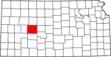 Map of Kansas highlighting Ness County