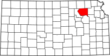 Map of Kansas highlighting Pottawatomie County