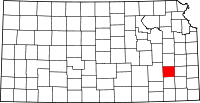 Map of Kansas highlighting Woodson County