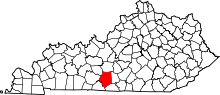 Map of Kentucky highlighting Barren County