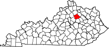 State map highlighting Bourbon County