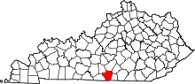 Map of Kentucky highlighting Cumberland County