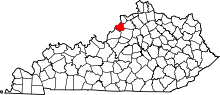 Map of Kentucky highlighting Oldham County